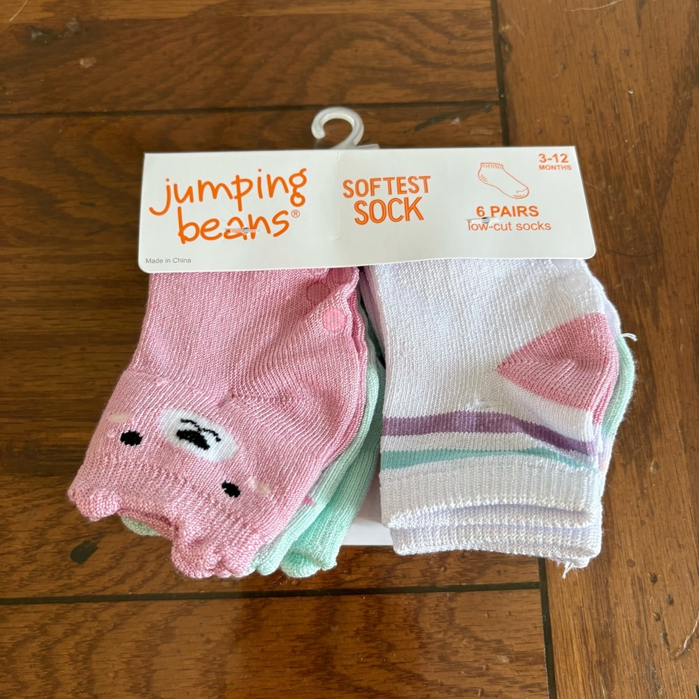 Jumping Beans Pink & White Baby Socks - 6 Pairs